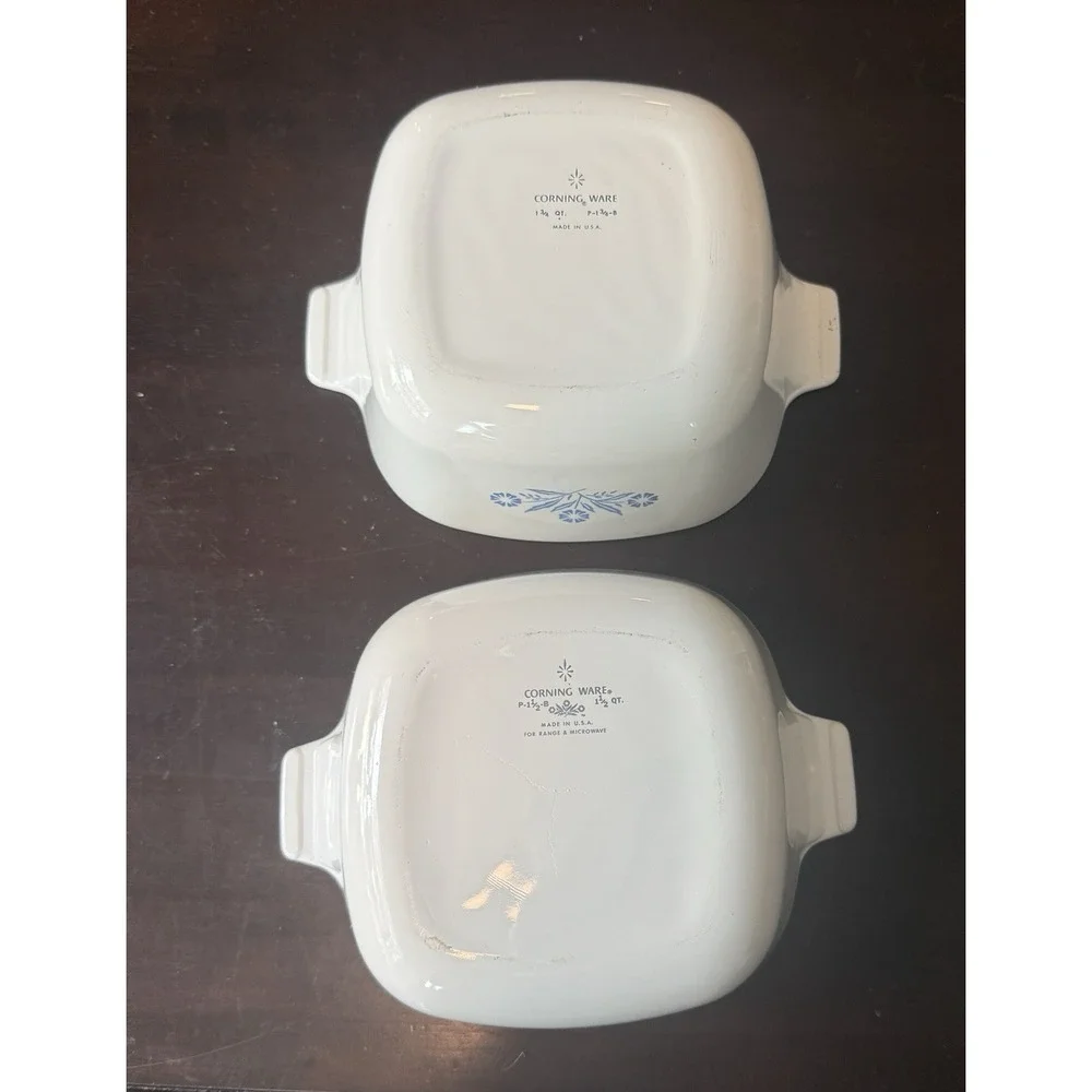2 Vintage Corning Ware Blue Cornflower Casserole Dishes No Lids 1 1/2 q & 1 3/4q